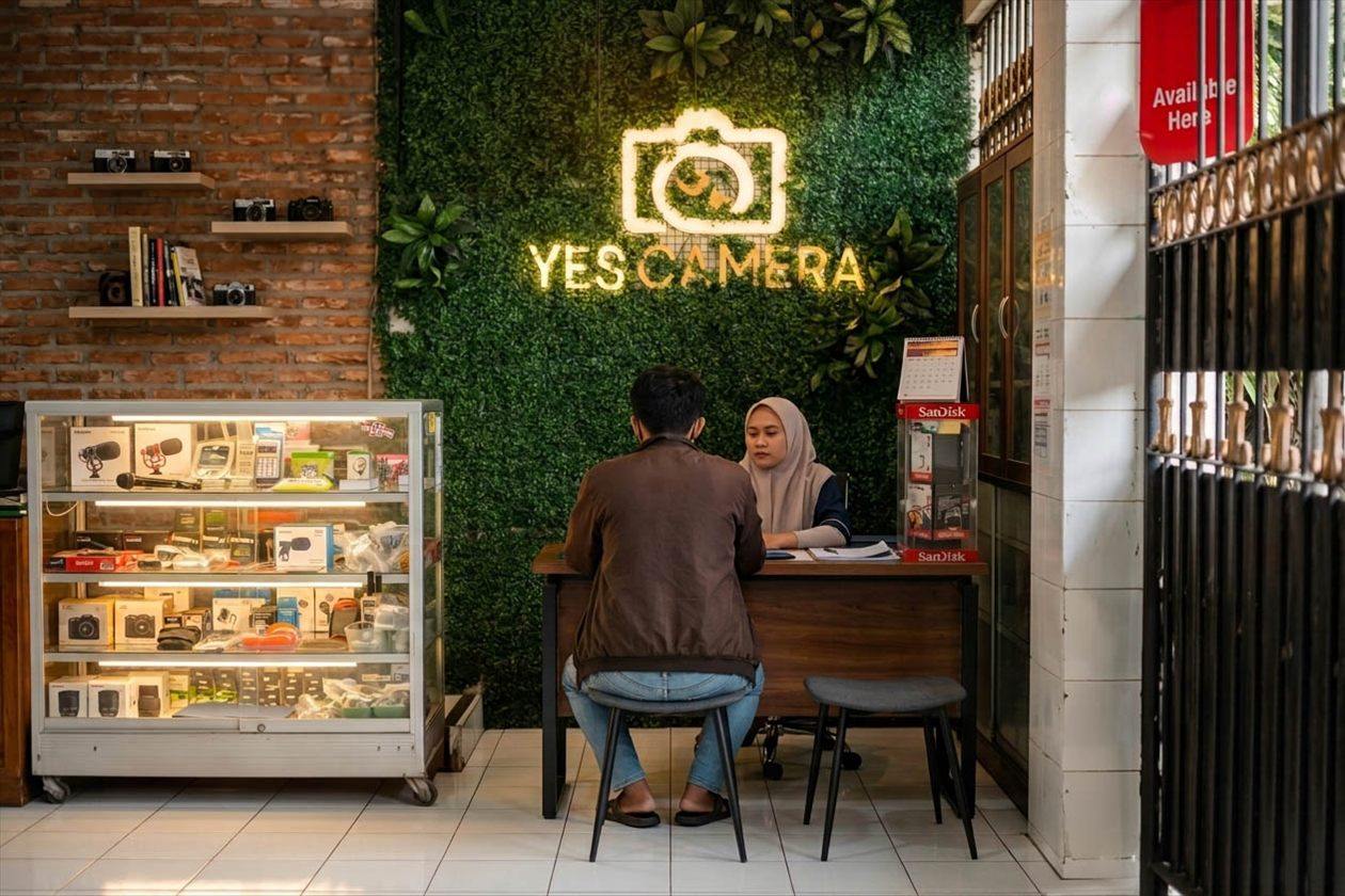 Konter YES Camera di ITC Mega Grosir Surabaya, pelanggan sedang dilayani staf